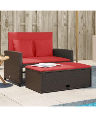 Patio Sofa Brown and Red Poly Rattan 2-Seater
