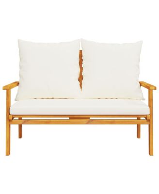 Garden Sofa Bench Cream White, Natural Wood
