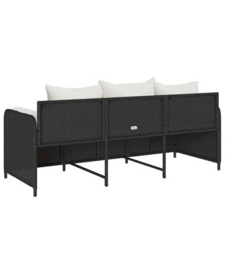 Garden Sofa Black PE Rattan, Powder-Coated Steel 3-Seater