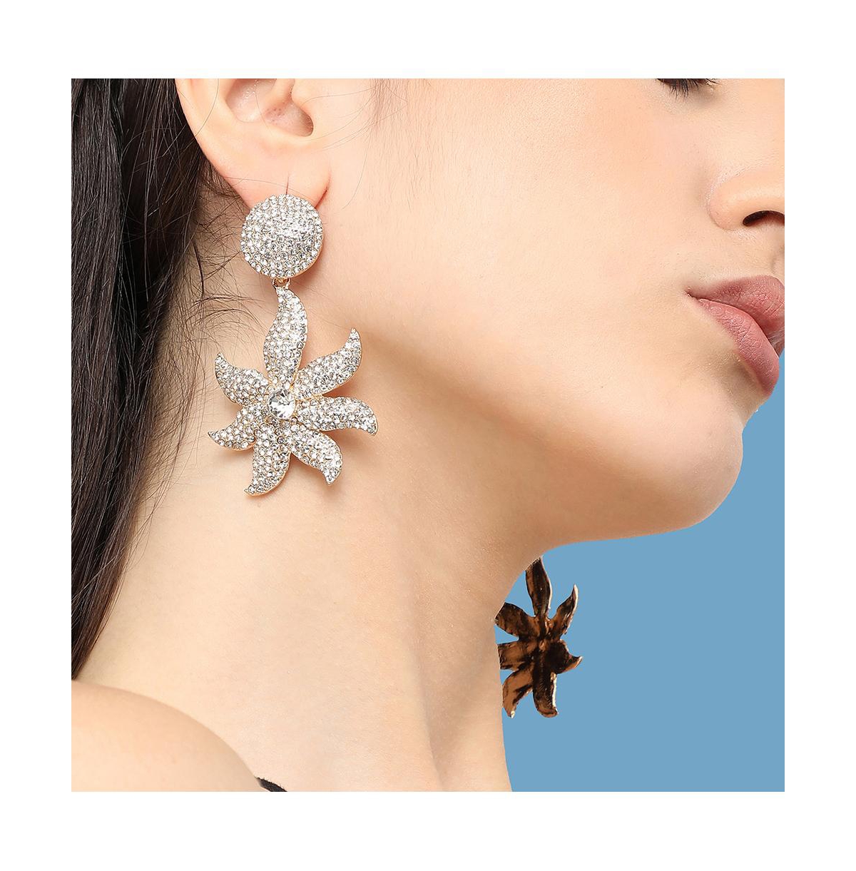 Sohi Women's Flora Bling Drop Earrings In Gold