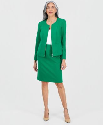 Women's Collarless Zip-Front Skirt Suit 