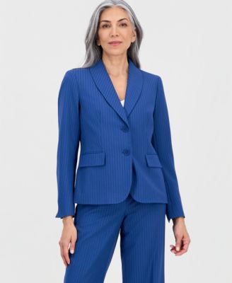 Women's Pinstripe Shawl-Collar Mid-Rise Pantsuit 