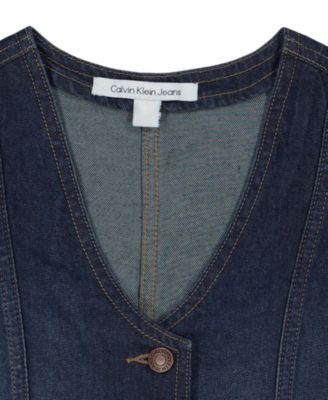 Girls' 7-16 Button-Front V-Neck Denim Vest