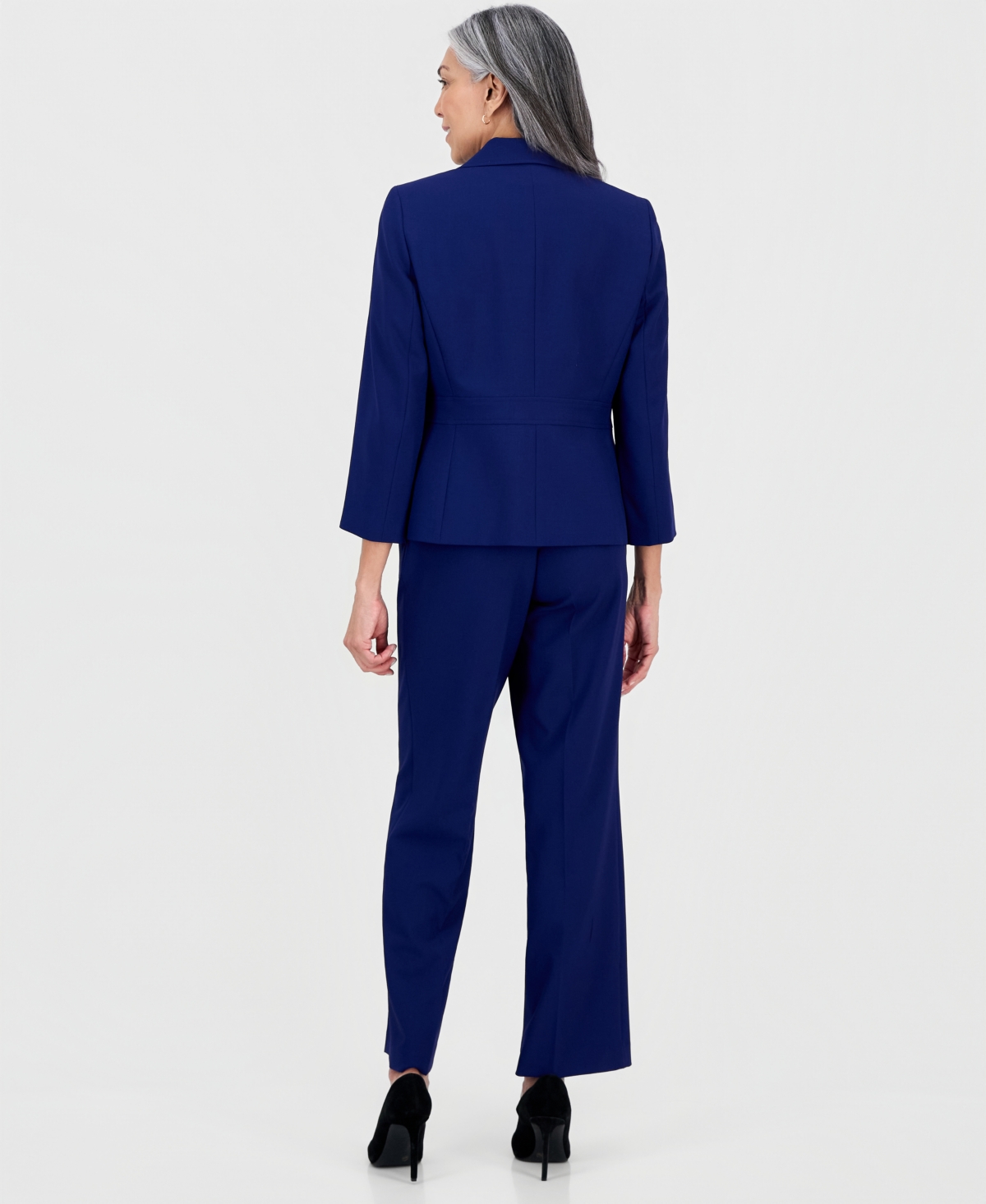 Le Suit Women's Notch-lapel Mid-rise Pantsuit In Blue