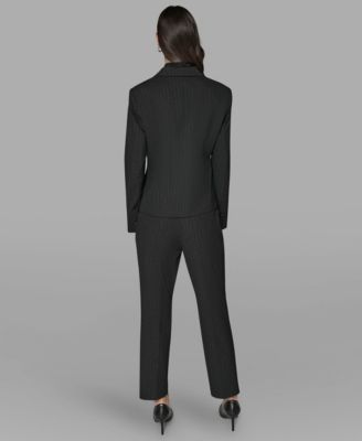 Karl Lagerfeld Womens Novelty One Button Jacket Sleeveless Knit Top Slim Leg Pants In Black