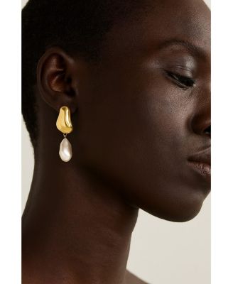 18K Gold-Plated Sculpted Pearl Drop Earrings
