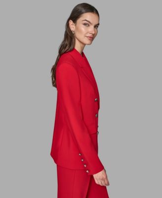 Women's V-Neck Double-Breasted Satin Trim Jacket