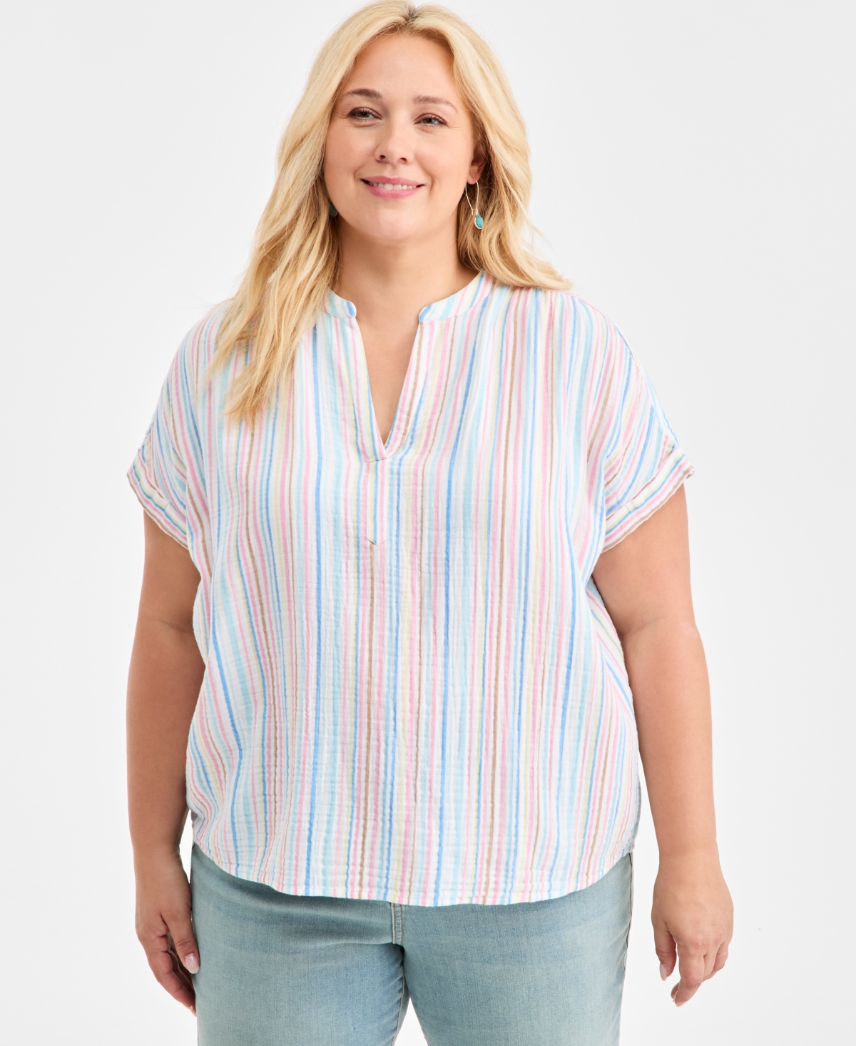 Style & Co Plus Striped V-Neck Dolman-Sleeve Top, Macy's Exclusive