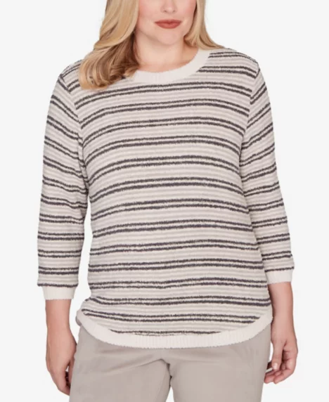 Petite Calm Luxe Eyelash Striped Knit Top - Slate Multi
