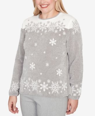 Petite Stockbridge Snowflake Embroidery Chenille Sweater