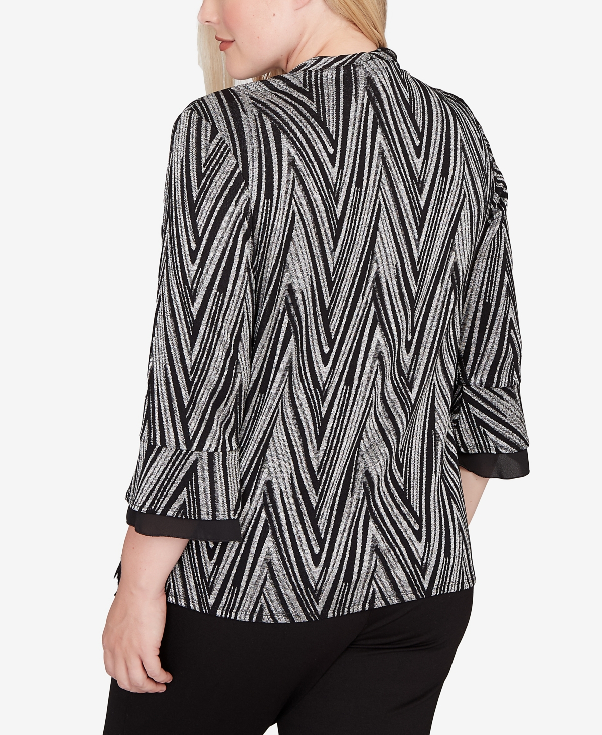 Alfred Dunner Petite Barcelona Metallic Chevron Two One Top with Necklace