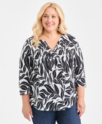 Style & Co - Plus Size Pintuck-Front Split-Neck Knit Top