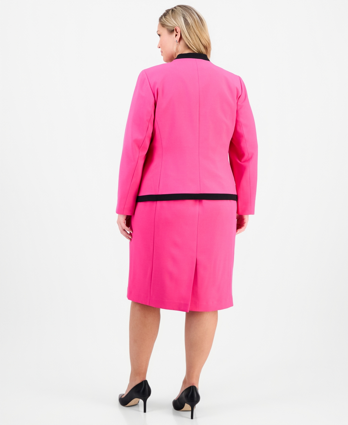 Le Suit Plus Collarless Open-Front Ponte Jacket & 2 Piece Dress