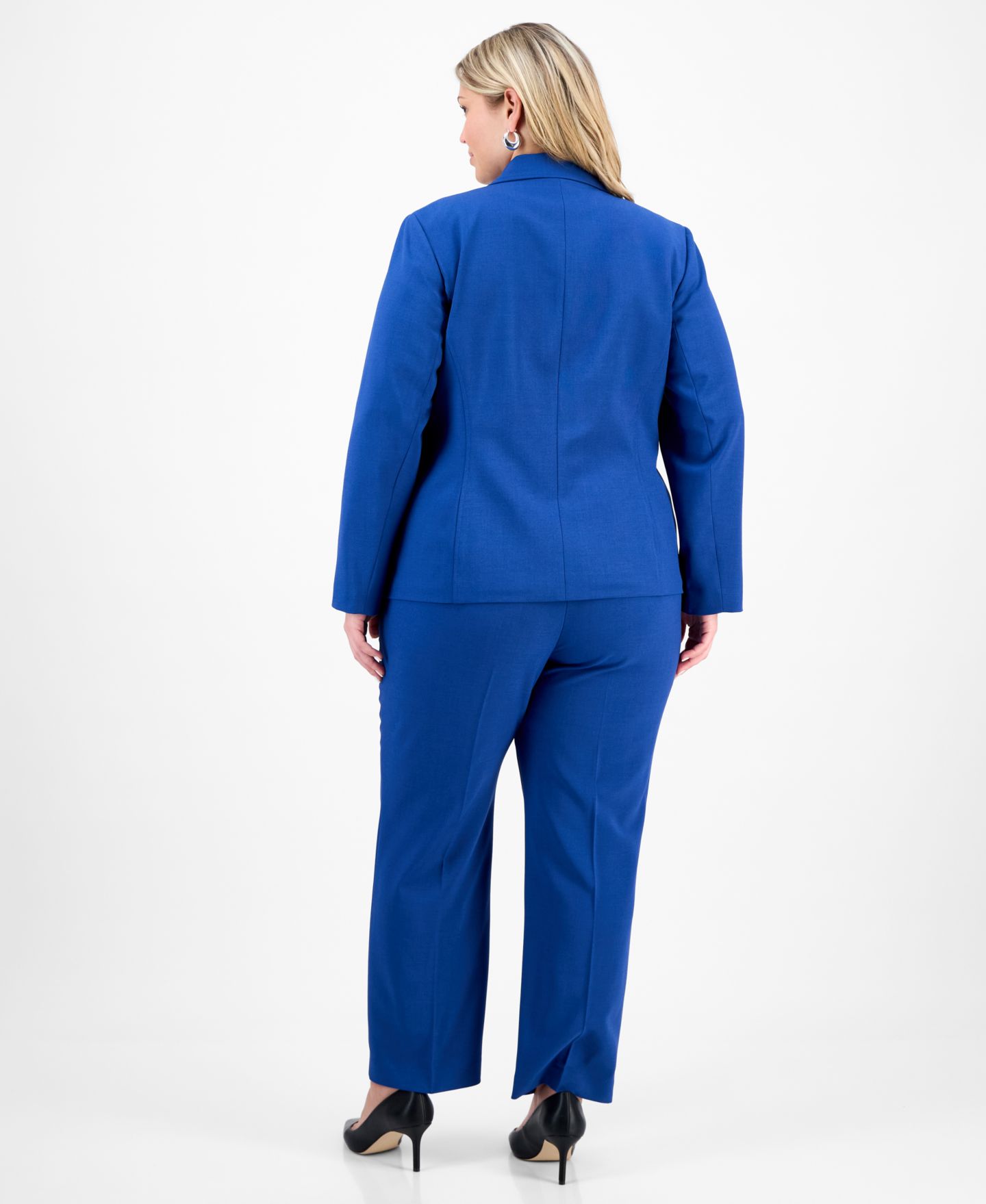 Женские комплекты Le Suit Plus Size Notch-Lapel Mid-Rise 2 Piece Pantsuit, цвет: Синий ночной — фото 3