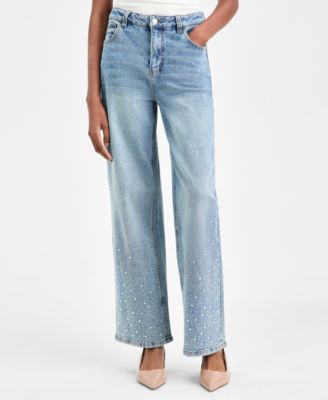 Women's Rhinestone Embellished Wide-Leg Jeans, Macy's Exclusive