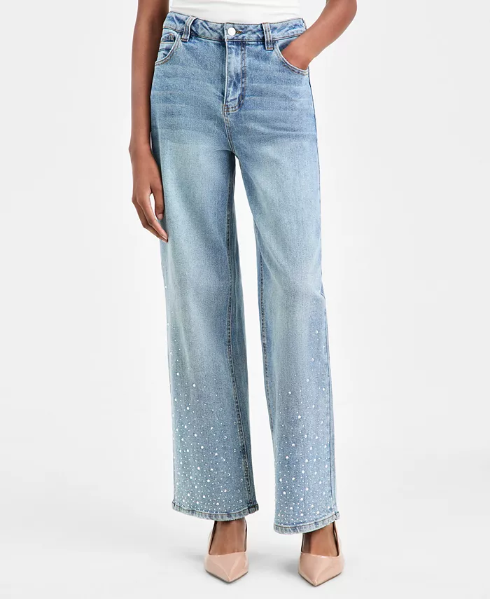 Women's Rhinestone Embellished Wide-Leg Jeans - thumbnail 3