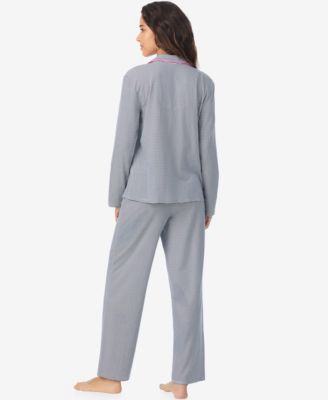 Women's Long Sleeve Notch Collar Top and Long Pants Pajama Set