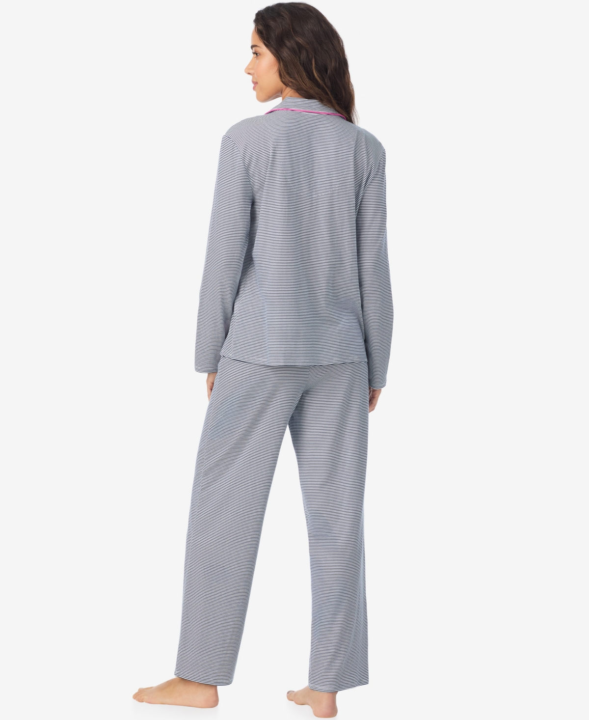 Cuddl Duds Women's Long Sleeve Notch Collar Top And Long Pants Pajama Set In Gray