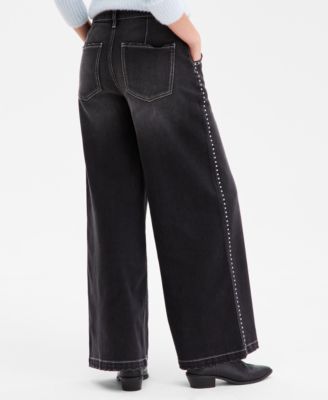 Juniors' Studded Wide-Leg Jeans