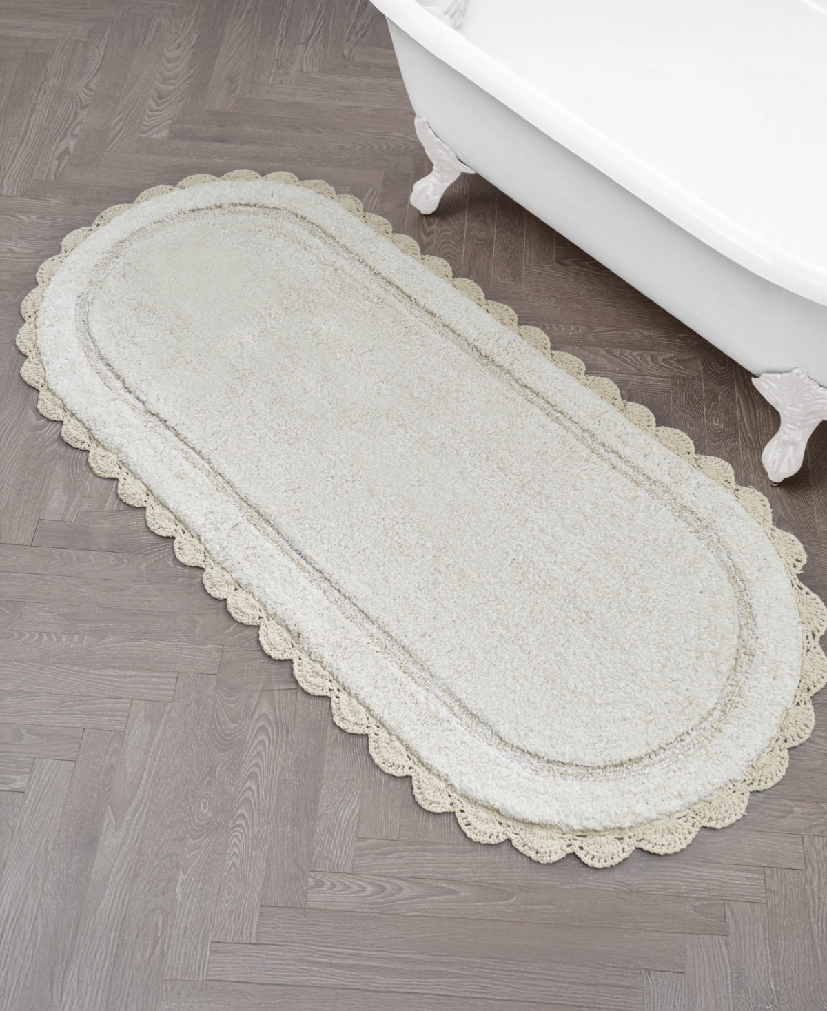 Laura Ashley Crochet Cotton Bath Rug, 24" X 60" In Neutral