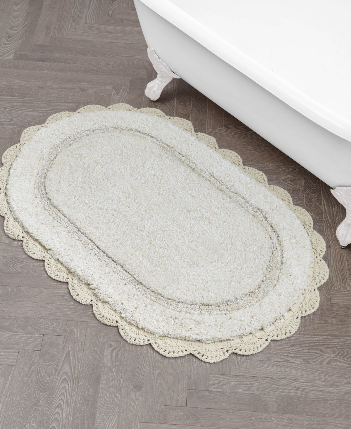 Laura Ashley Crochet Cotton Bath Rug, 21" X 34" In Neutral