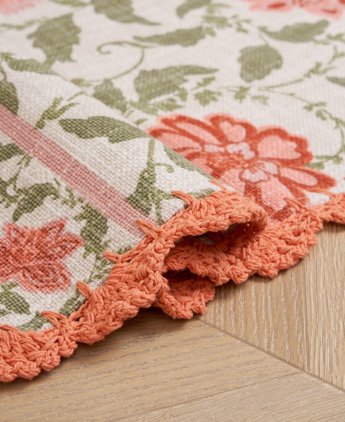 Laura Ashley Crochet Border Cotton Runner Rug, 20" X 60" In Multi