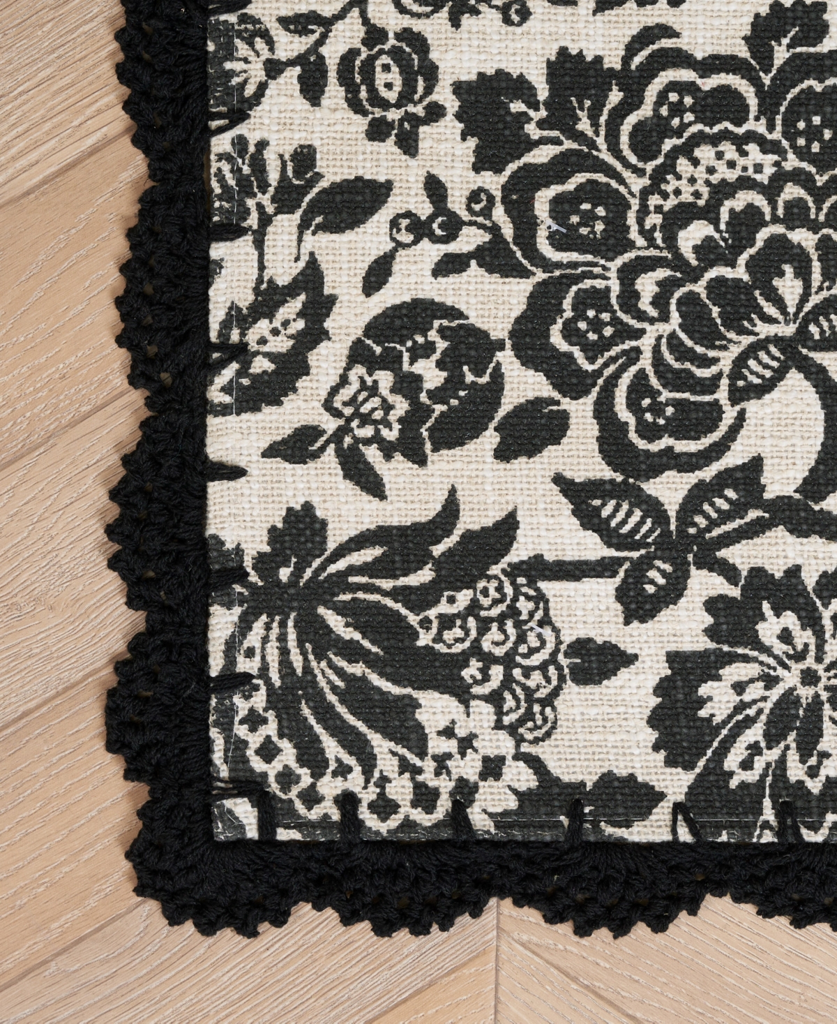 Laura Ashley Crochet Border Cotton Runner Rug, 26" X 45" In Black
