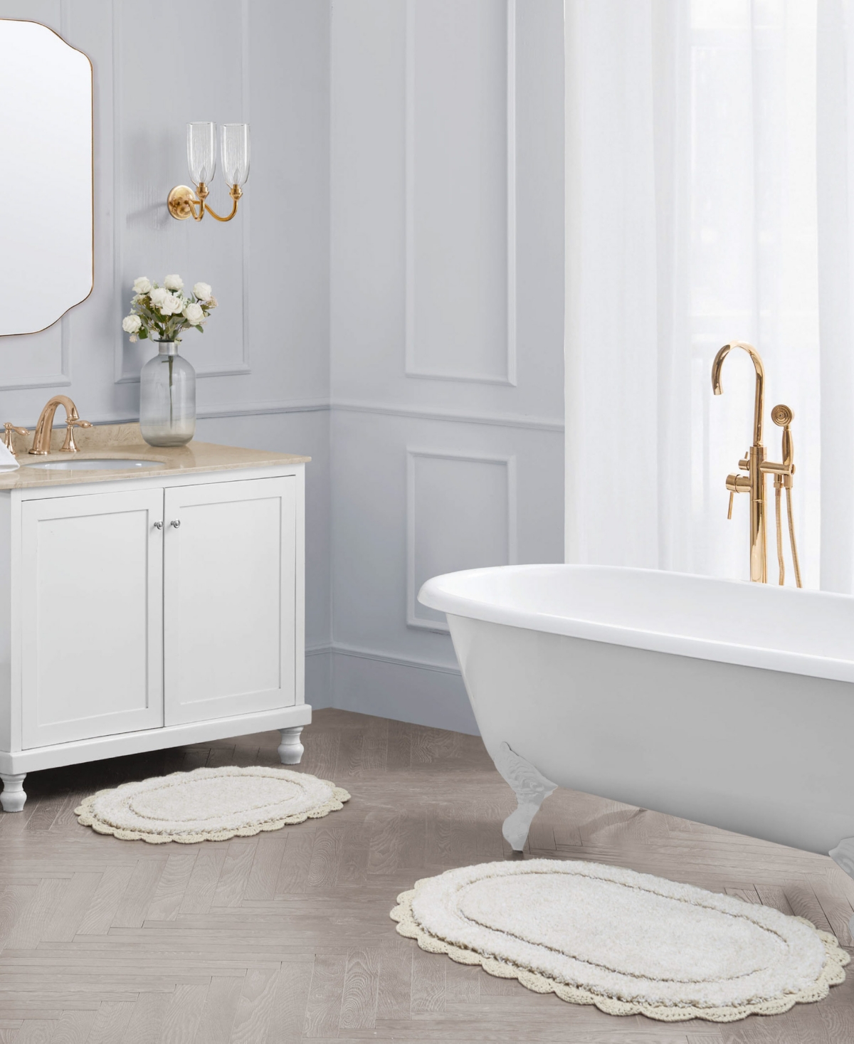 Laura Ashley Crochet Cotton Bath Rug Set In Neutral