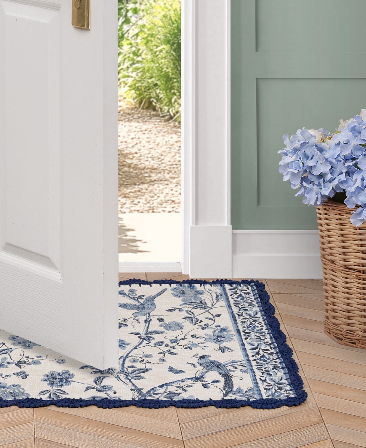 Laura Ashley Crochet Border Cotton Runner Rug, 26" X 45" In Blue