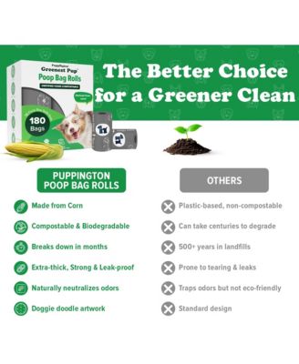 Compostable Dog Poop Bags, 180 Bags, Charcoal Gray