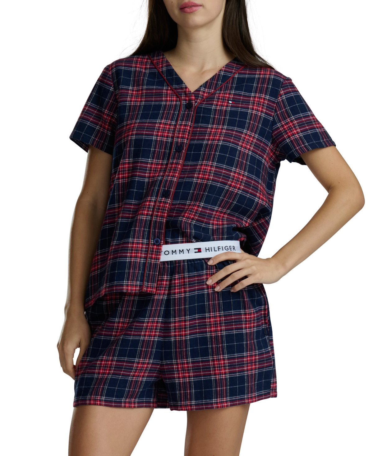 Tommy Hilfiger Women's 2-piece Shorts Sleeve Top And Boxer Set In Blue