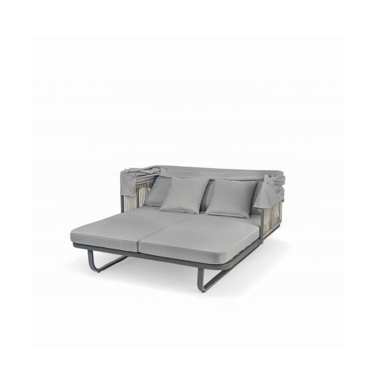 Chic Crate-57" Outdoor Rattan Daybed - Patio Furniture with Detachable Cushions for Backyard & Poolside (Modern Design, Grey)