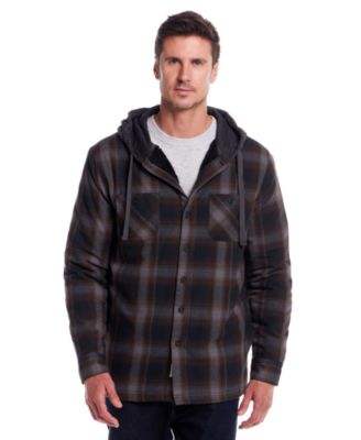 Men's Sherpa Lined Flannel Hooded Shirt Jacket
