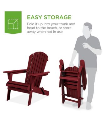 Folding Adirondack Chair Outdoor, Wooden Accent Lounge Furniture w/ 350lb Capacity