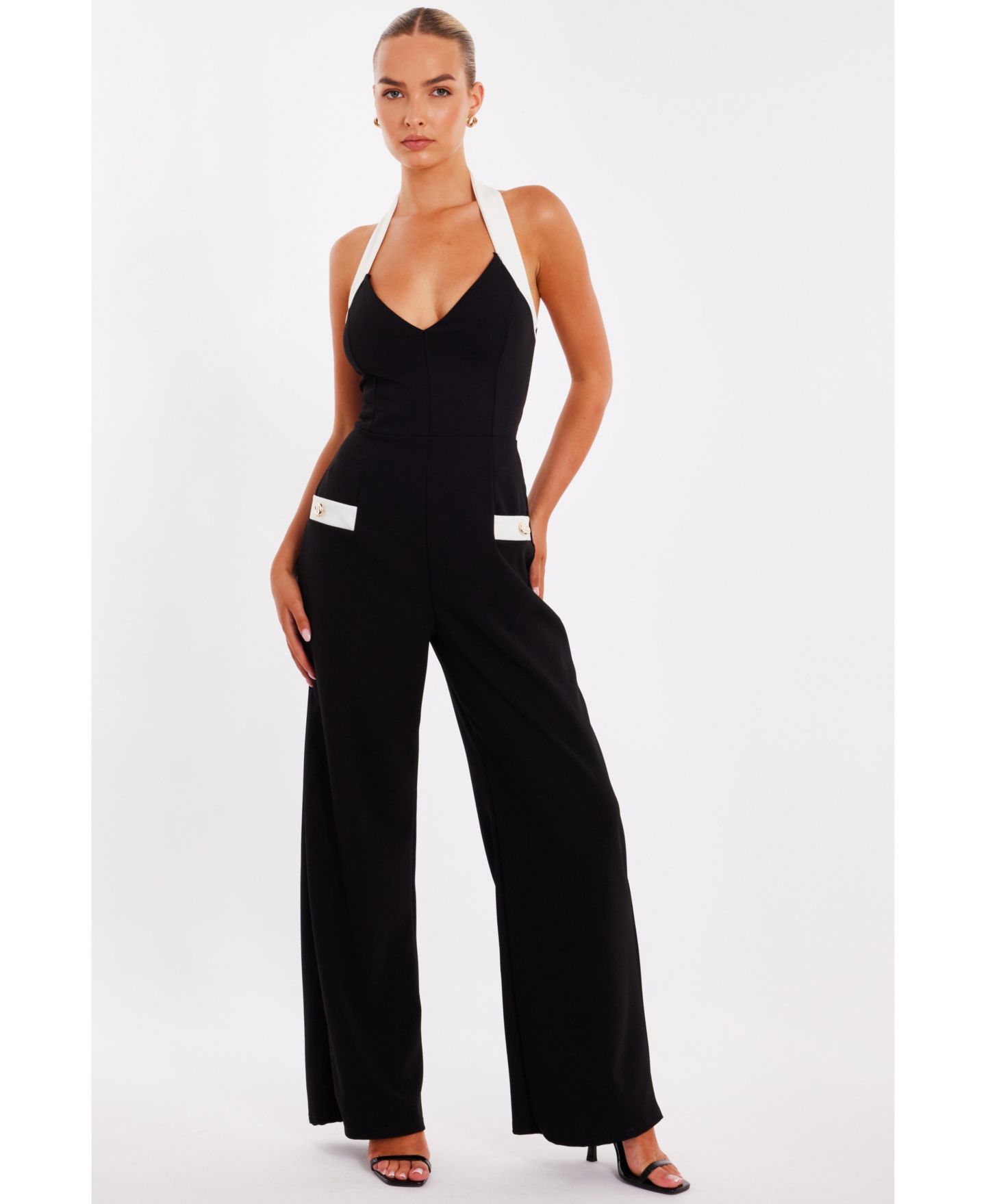 Женский комбинезон QUIZ Halterneck Jumpsuit - Black, цвет: Чёрный — фото 1