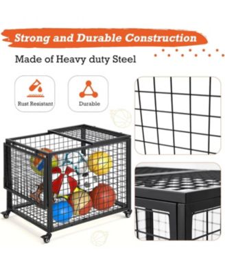 Ball Cart Storage, Rolling Basketball Bin with Wheels for Garage, School, Gym, Sports Equipment and Toy Organizer
