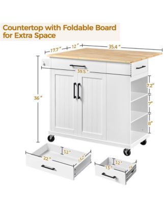 36” H Kitchen Island Cart on Wheels with Solid Wood Top & Storage