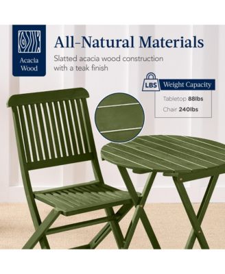 3-Piece Acacia Wood Bistro Set, Folding Patio Furniture w/ 2 Chairs, Table
