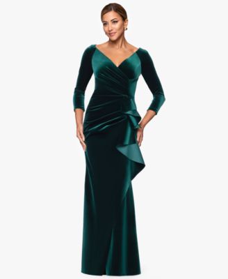 XSCAPE - Women's V-Neck Ruffle-Front Long-Sleeve Gown