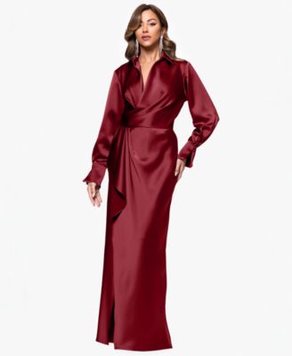 XSCAPE - Women's Satin Shirtdress Gown