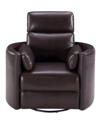 Single Piece Top Grain Leather Powered By Freemotion Cordless Power Swivel Glider Recliner