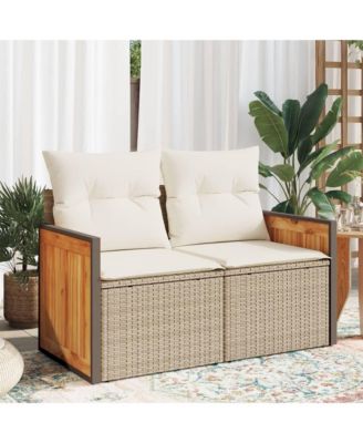 Garden Sofa Beige Poly Rattan 2-Seater UV-resistant materials