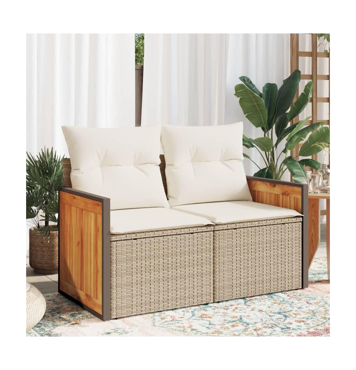 Garden Sofa Beige Poly Rattan 2-Seater Uv-resistant materials