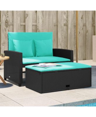 Patio Sofa Black PE Rattan 2-Seater