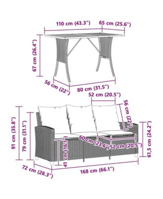 Patio Sofa 3-Seater with Cushions&Table Black Poly Rattan