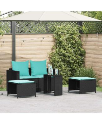 5 Piece Patio Sofa Set with Cushions Stackable Black Poly Rattan