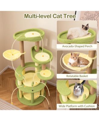 Multi-level Cat Tree w/ Wide Perch Rotatable Basket Removable Soft Cushions