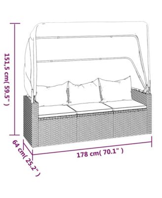 3-seater Garden Sofa Black PE rattan, powder-coated steel Large