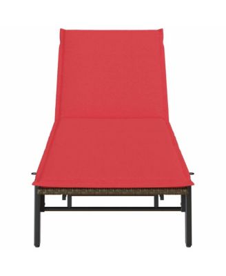 Sun Lounger with Cushion Brown Poly Rattan