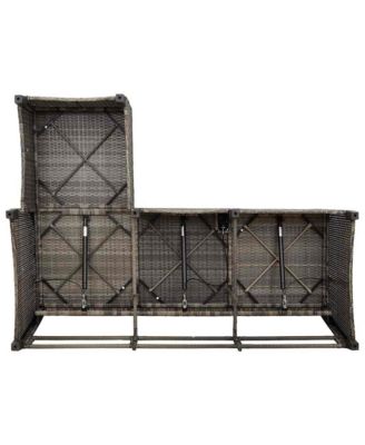 Reclining Garden Sofa Grey PE Rattan, Powder-Coated Steel 3-Seater